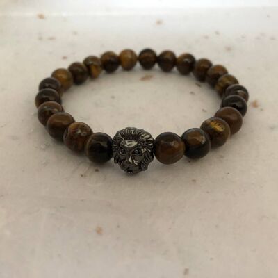 Pulsera con cabeza de león negro y ojo de tigre