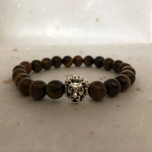 Tiger Eye Silver Lion Head Bracelet