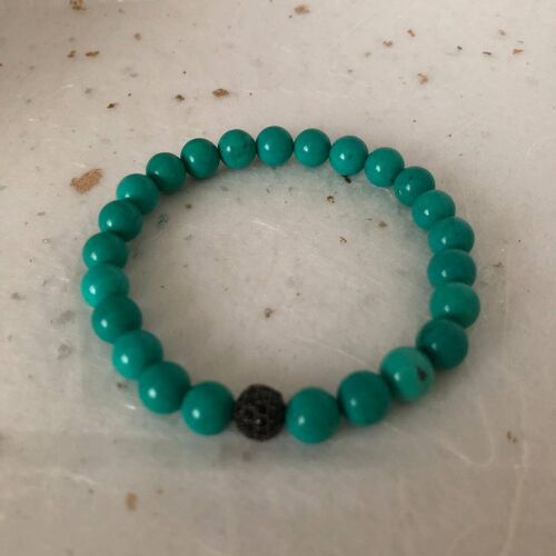 Turquoise Blue Black CZ Pave Bead Bracelet