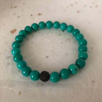 Bracelet de perles pavées de CZ bleu turquoise et noir 4