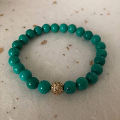 Turquoise Blue Gold CZ Pave Bead Bracelet