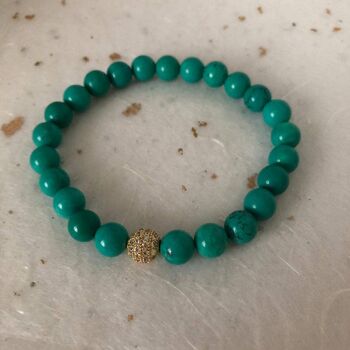 Bracelet de perles pavées de CZ en or bleu turquoise 2