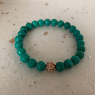 Turquoise Blue Rose Gold CZ Pave Bead Bracelet