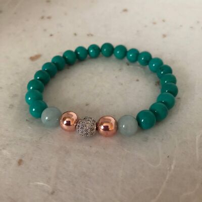 Turquoise Blue Rose Gold Silver CZ Pave Bead Bracelet Silver
