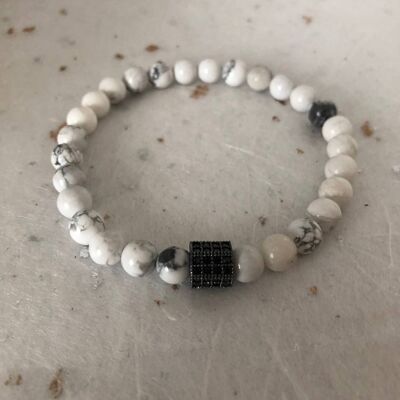 Blanco Howlite Negro CZ Pave Pulsera de cuentas Pulsera para hombre Unis