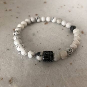 Bracelet Howlite Blanc Perle Pave CZ Noir Bracelet Homme Unis 2