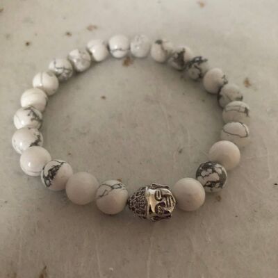 Bracelet de perles en argent Howlite blanche Buddha CZ Pave Bracelet pour homme