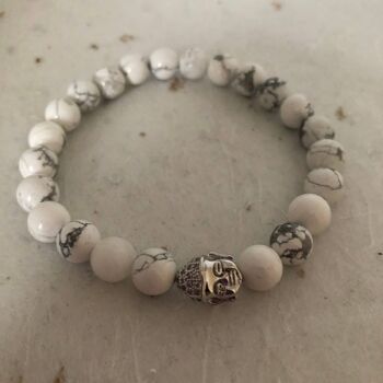 Bracelet de perles en argent Howlite blanche Buddha CZ Pave Bracelet pour homme 1