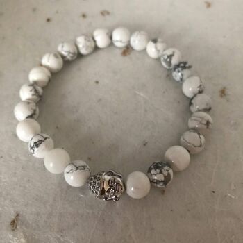 Bracelet de perles en argent Howlite blanche Buddha CZ Pave Bracelet pour homme 2
