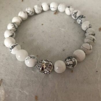 Bracelet de perles en argent Howlite blanche Buddha CZ Pave Bracelet pour homme 3