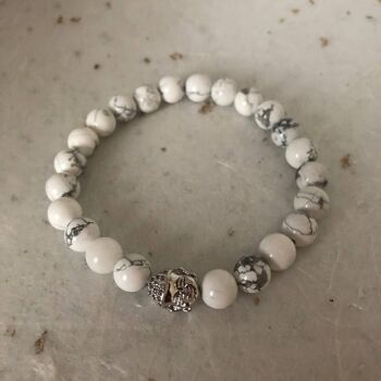 Bracelet de perles en argent Howlite blanche Buddha CZ Pave Bracelet pour homme 4
