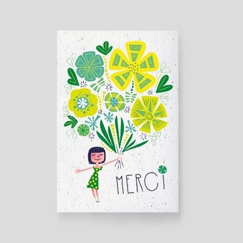 Carte à planter Merci - Rétro fille