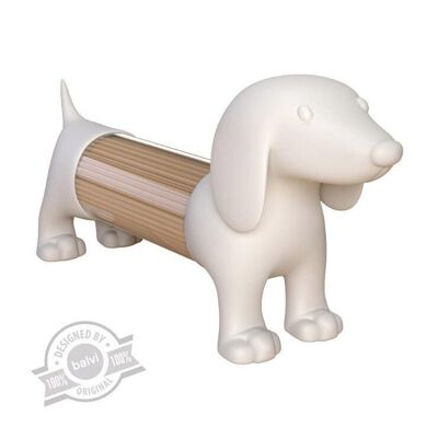 Toothpick holder, salt and pepper shaker, dachshund, white