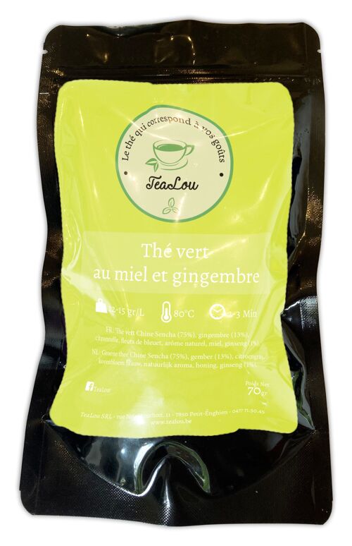 Thé vert au miel et gingembre - Sachet de 70g