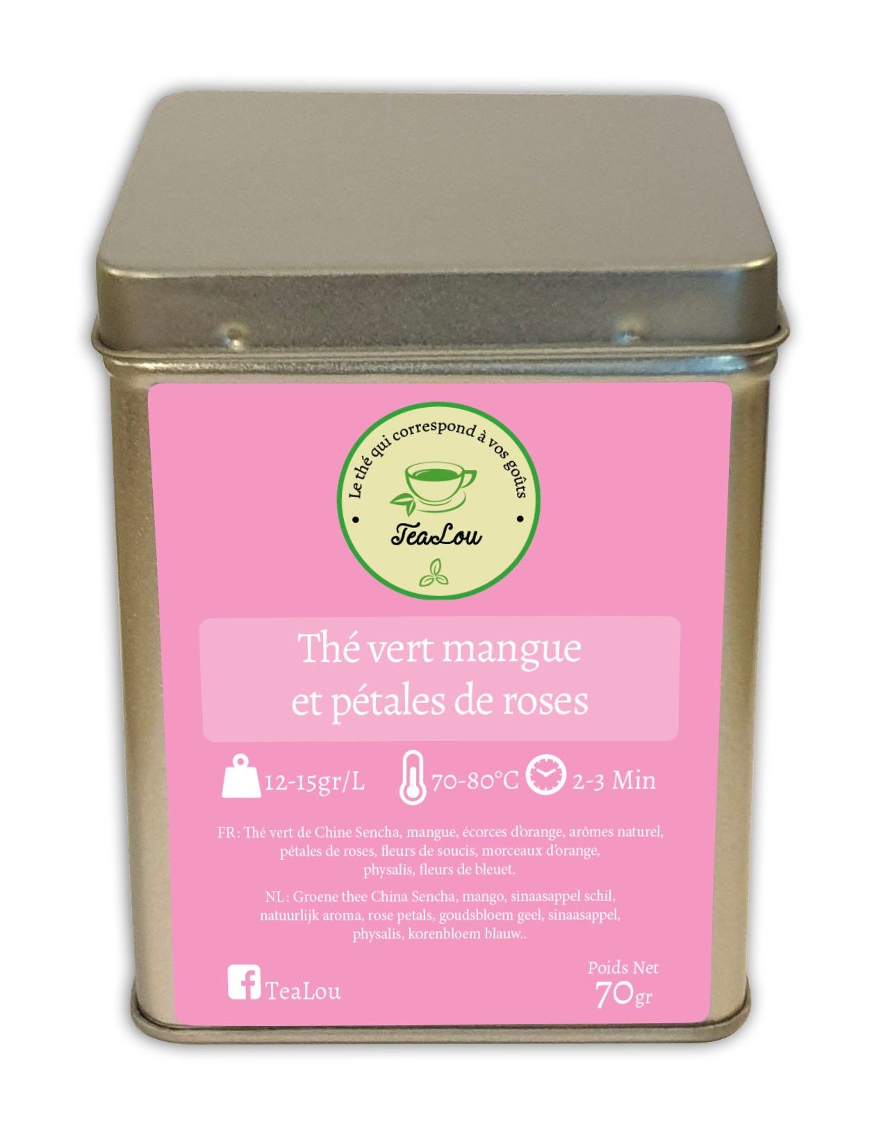 Mango grüner Tee und Rosenblätter - Schachtel mit 70 g