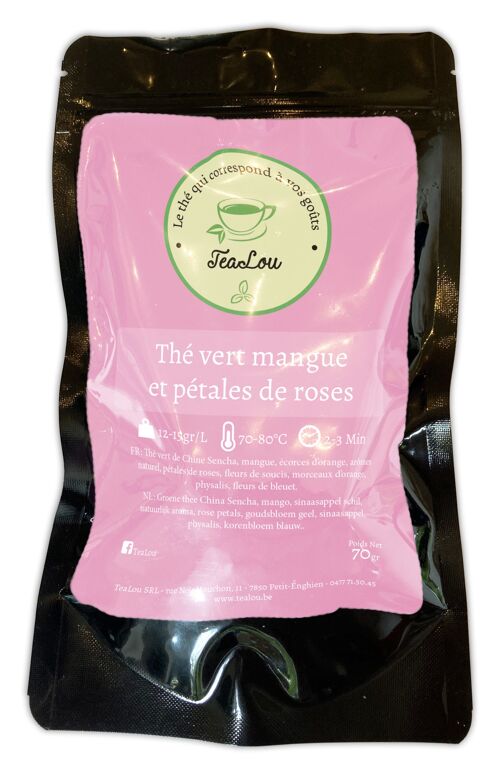 Thé vert mangue et pétales de roses - Sachet de 70g