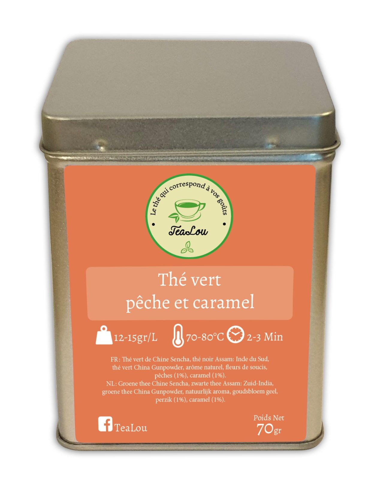 Grüner Tee aus Pfirsich und Karamell - Schachtel mit 70 g