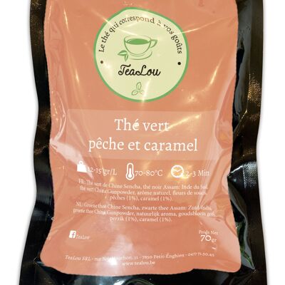 Thé vert pêche et caramel - Sachet de 70g