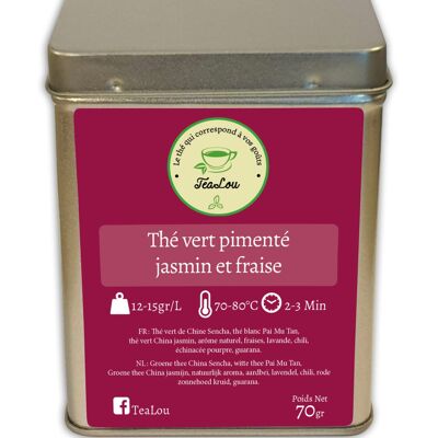 Thé vert pimenté jasmin et fraise - Boîte de 70g