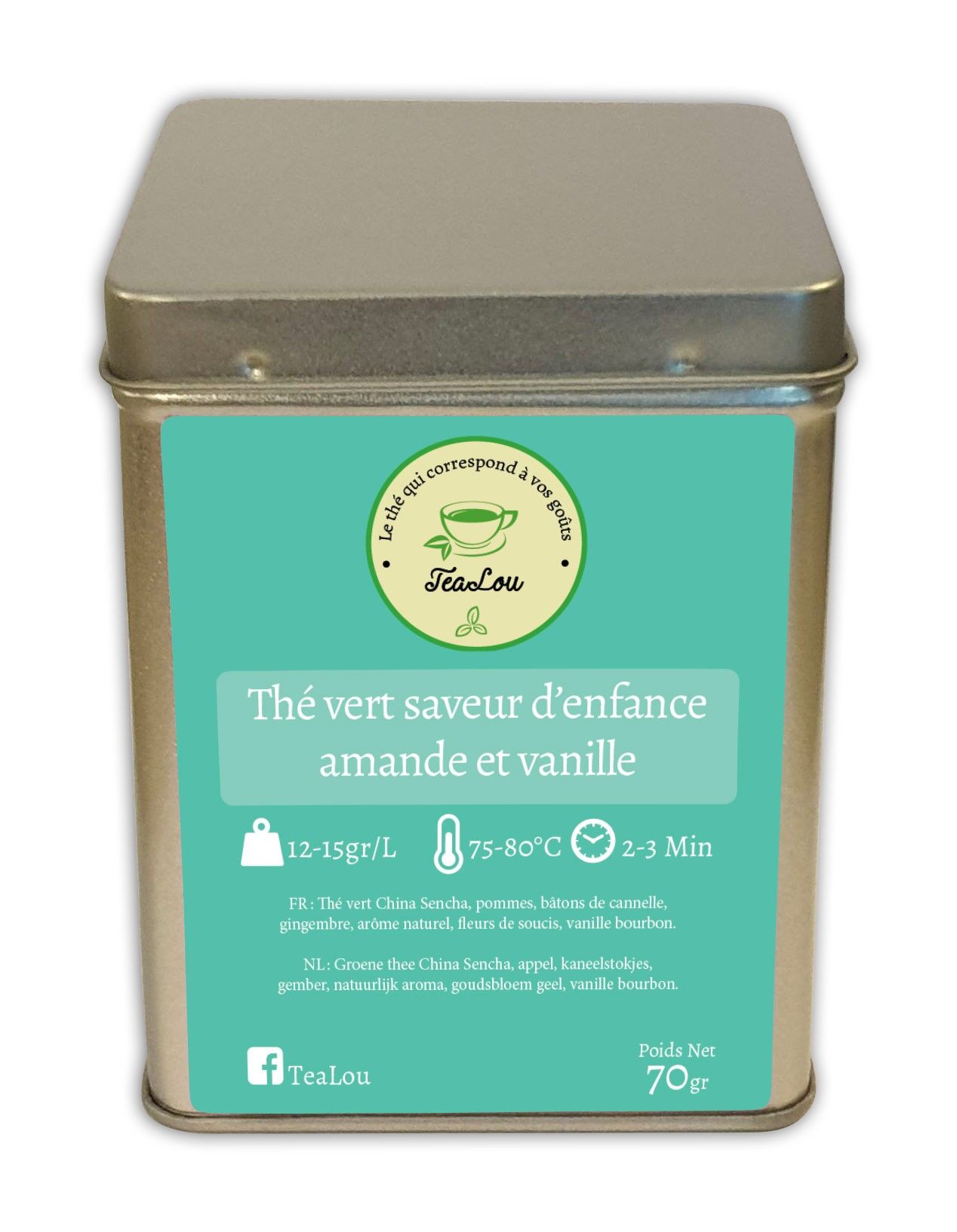 Almond and vanilla childhood flavor green tea - Box of 70g