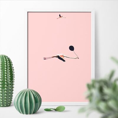 Fly Flamingo Art Print - 21x30 cm