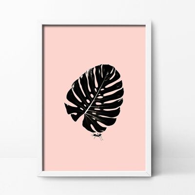 Pink Monstera Art Print - 30x40 cm