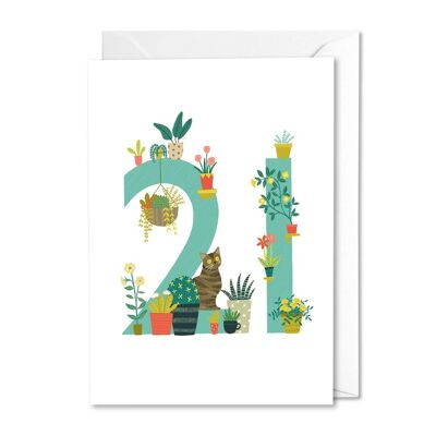 21st Birthday cats and flowers card
