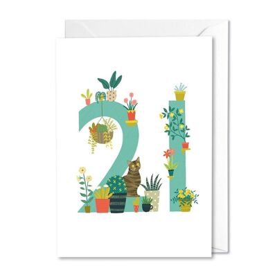 21 cumpleaños tarjeta de gatos y flores