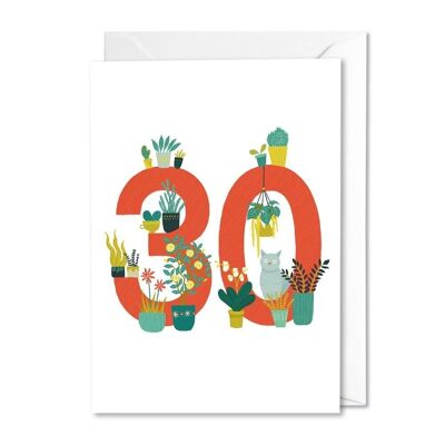 30th birthday cats and flowers card