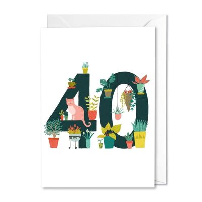 40th birthday cats and flowers card