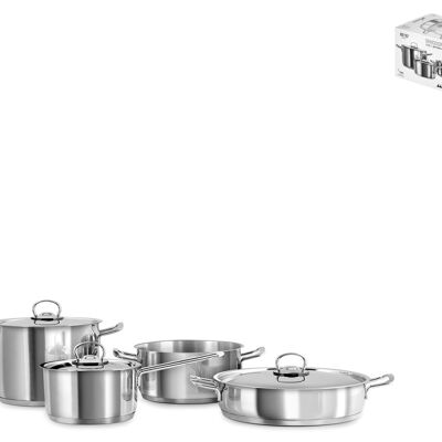 7-piece inoxprestige battery in stainless steel. composed of: 1 pot 2 handles cm 20x15 h; 1 casseru