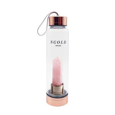 Amor | Botella de agua de cristal de cuarzo rosa y guía digital