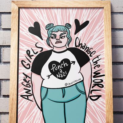 Angry girls change the world - Feminist Art print - A3