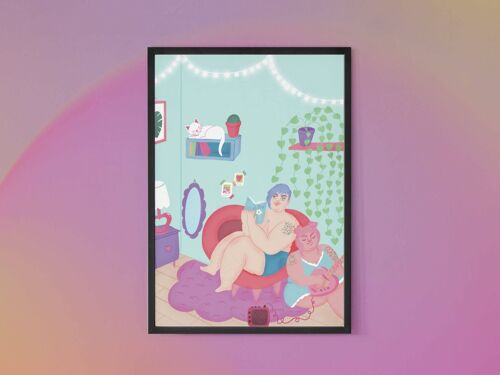 Fat queer couple hanging out - Art print