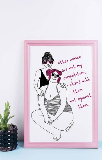 Sisterhood over competition - Feminist Art print A3 2