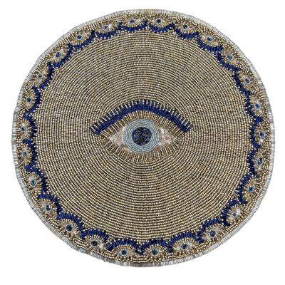 Evil Eye Placemats (Set of four) - Hand Beaded in Champagne and Blue