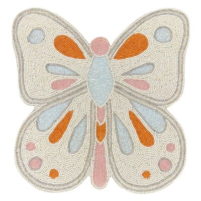 Butterfly Placemats (Set of four) - Hand beaded in Cream, Pink and Orange