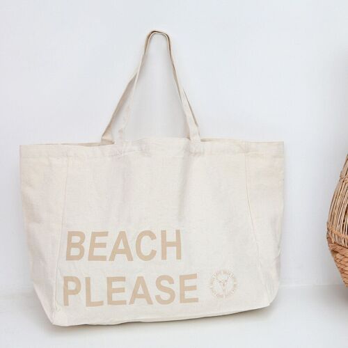 Canvas strandtas beach please beige