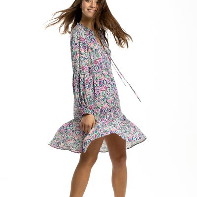 vestido corto bambula  cordón estampado boho