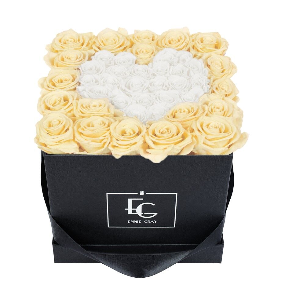 Heart Symbol Infinity Rosebox | Champagne & Pure White | M