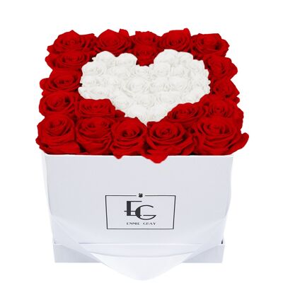 Heart Symbol Infinity Rosebox | Vibrant Red & Pure White | M