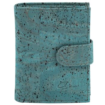 Portefeuille femme "classique" en liège (turquoise) 1