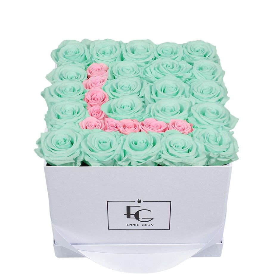 Lettera Infinity Rosebox | Verde menta e rosa da sposa | M
