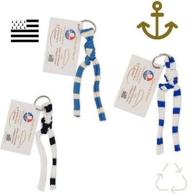Porte-clé marin, noeud en bouteille - chute de tricot "marinière" Armor -lux provenant de Quimper - mixte de couleur claire
