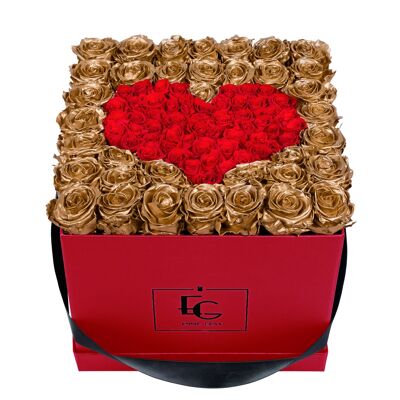 Heart Symbol Infinity Rosebox | Gold & Vibrant Red | L