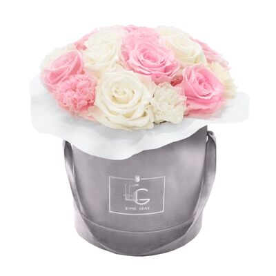 Splendid Carnation Mix Infinity Rosebox | Rose nuptiale et blanc pur | S
