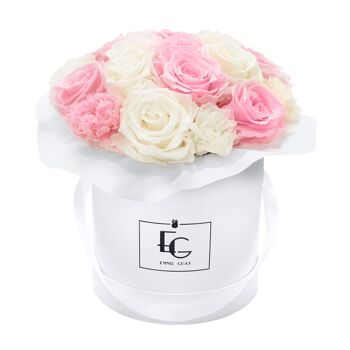 Splendid Carnation Mix Infinity Rosebox | Rose nuptiale et blanc pur | S