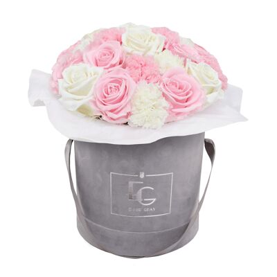 Splendid Carnation Mix Infinity Rosebox | Rose nuptiale et blanc pur | M