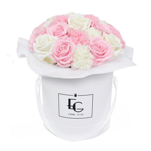 Splendid Carnation Mix Infinity Rosebox | Bridal Pink & Pure White | M