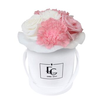 Splendid Carnation Mix Infinity Rosebox | Rose nuptiale et blanc pur | XS
